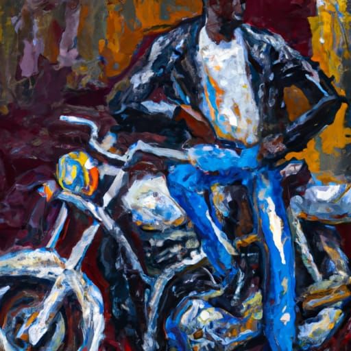 Man on Motorcycle: Expressionist Impasto Oil Painting