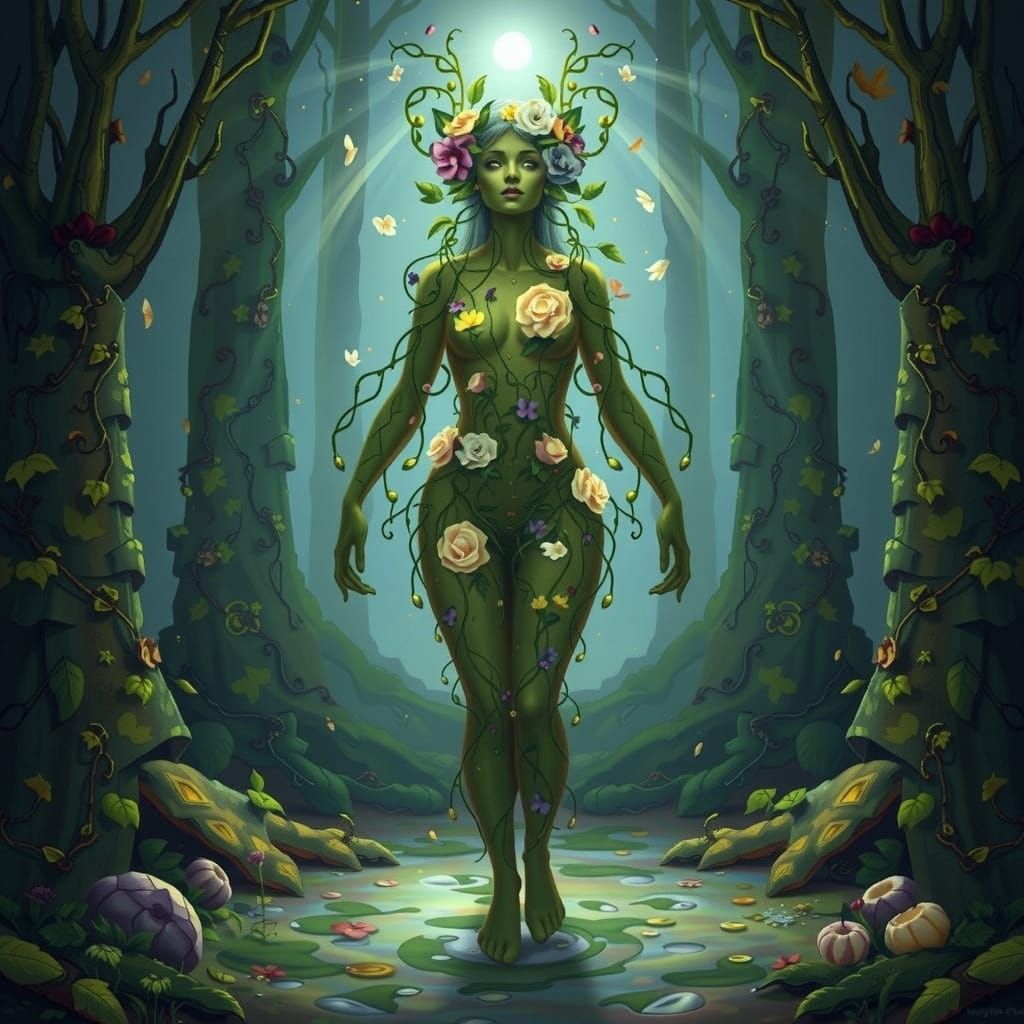 Love Dryad in Enchanted Forest at Sunset