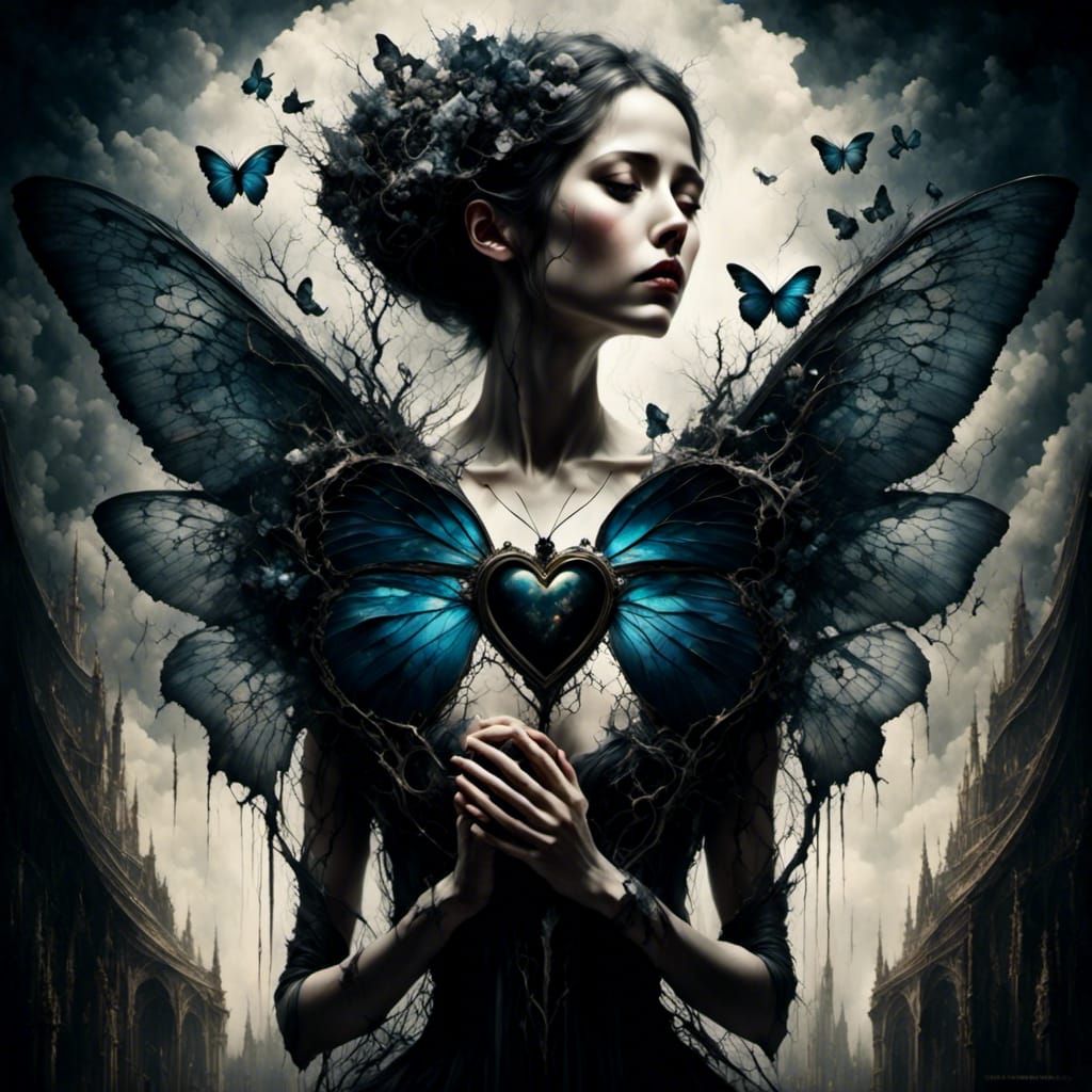 Gothic Heart with Butterfly Wings in Dark Fantasy Style