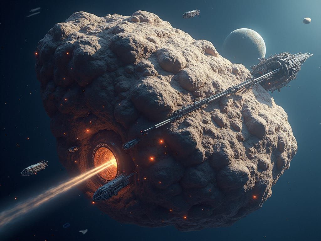 Ancient Asteroid Starbase in Ethereal Digital Watercolor