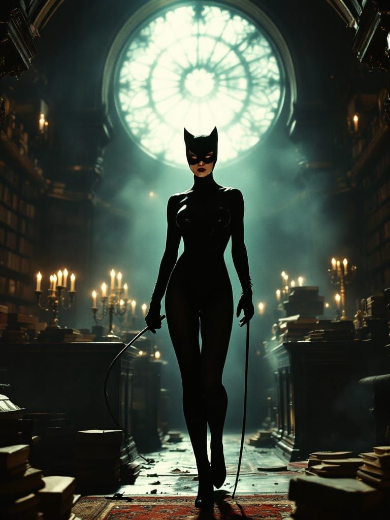 Catwoman in Old Library, Cinematic Live-Action Film