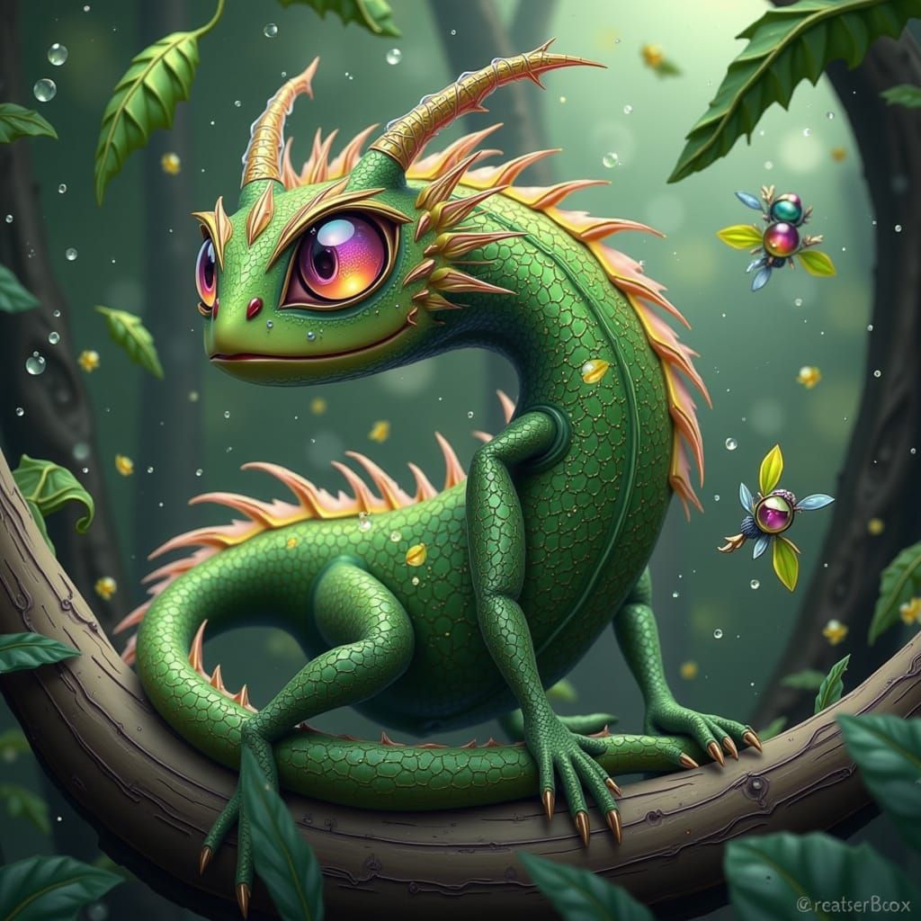 Whimsical Sapodilla-Dragon in Tropical Paradise