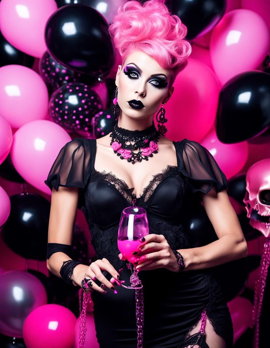 Goth Party Girl with Pink Pacifier