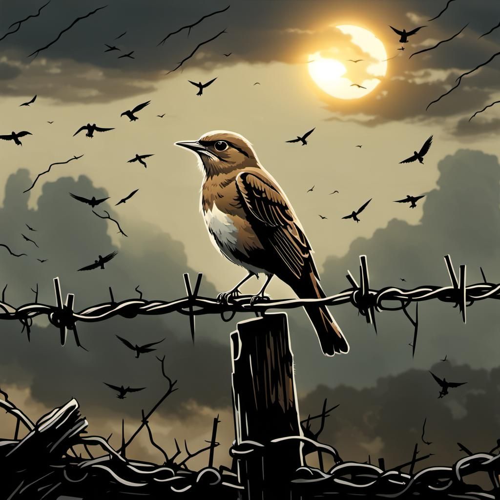 Delicate bird amidst the desolation of a noman's land, WW1