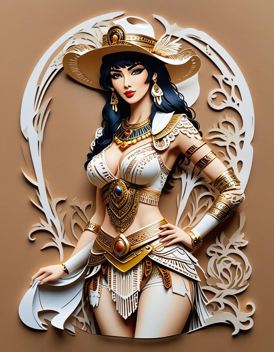 Most beautiful attractive Cleopatra cowgirl model made of papercut stamp ,, love, breathtaking, awesome, stamp , perf...
