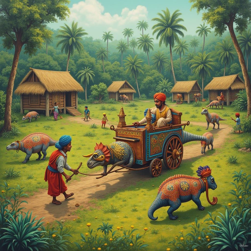 Miniature Dinosaurs in Indian Countryside