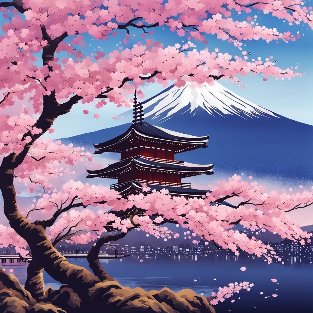 Mount Fuji Cherry Blossoms in Japan