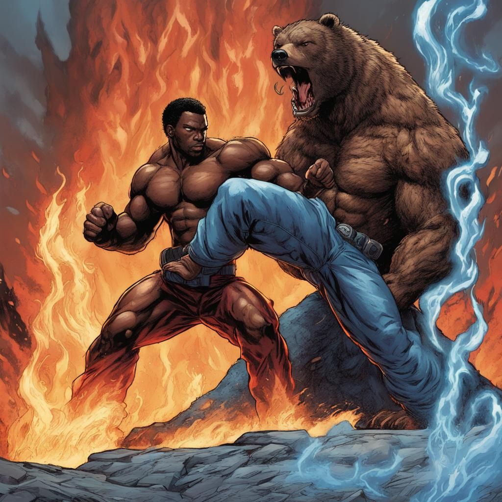 Fiery Fist: Black Man vs. Bear in Comic Art