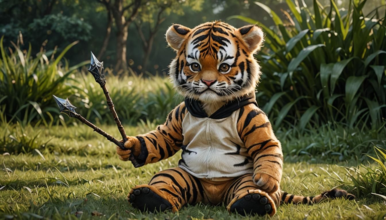 Baby Boy in Tiger Costume with Angry Expression