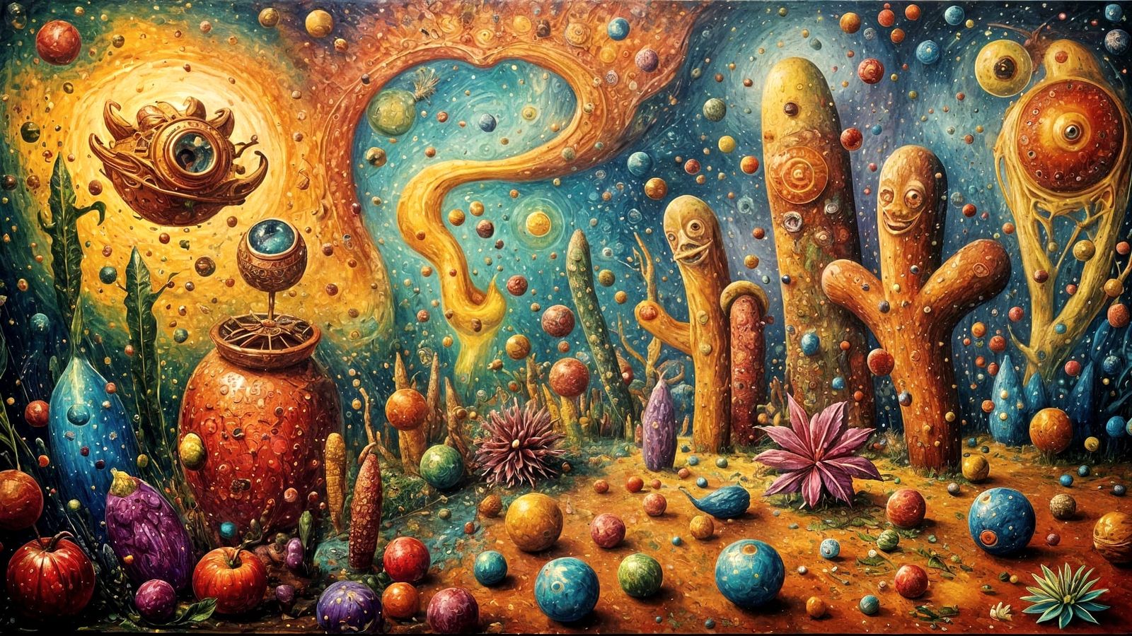 Surreal Abstract Composition with Floral Elements