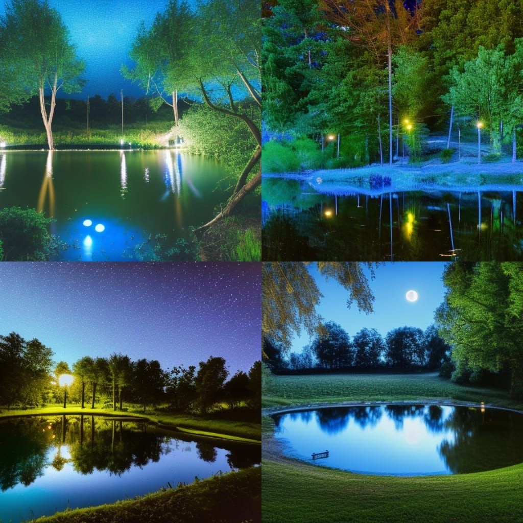 Moonlit Pond Reflecting Night Landscape Photography