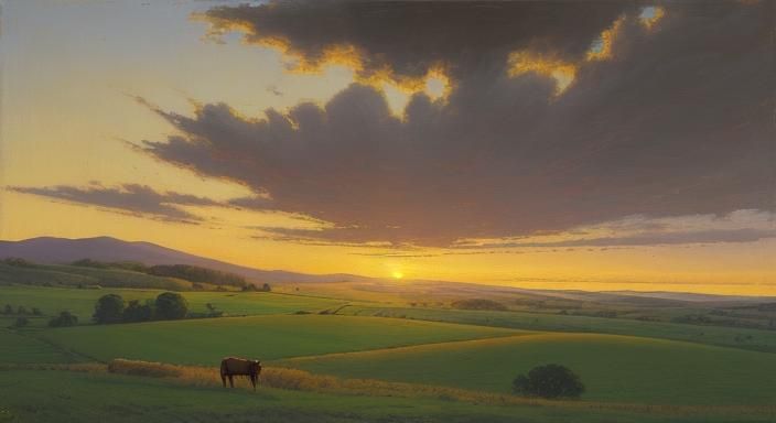 Cowboy Rides Into Sunset: Countryside Landscape