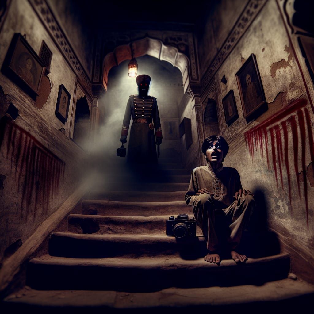 Eerie Staircase Descent in Haunted Indian Haveli