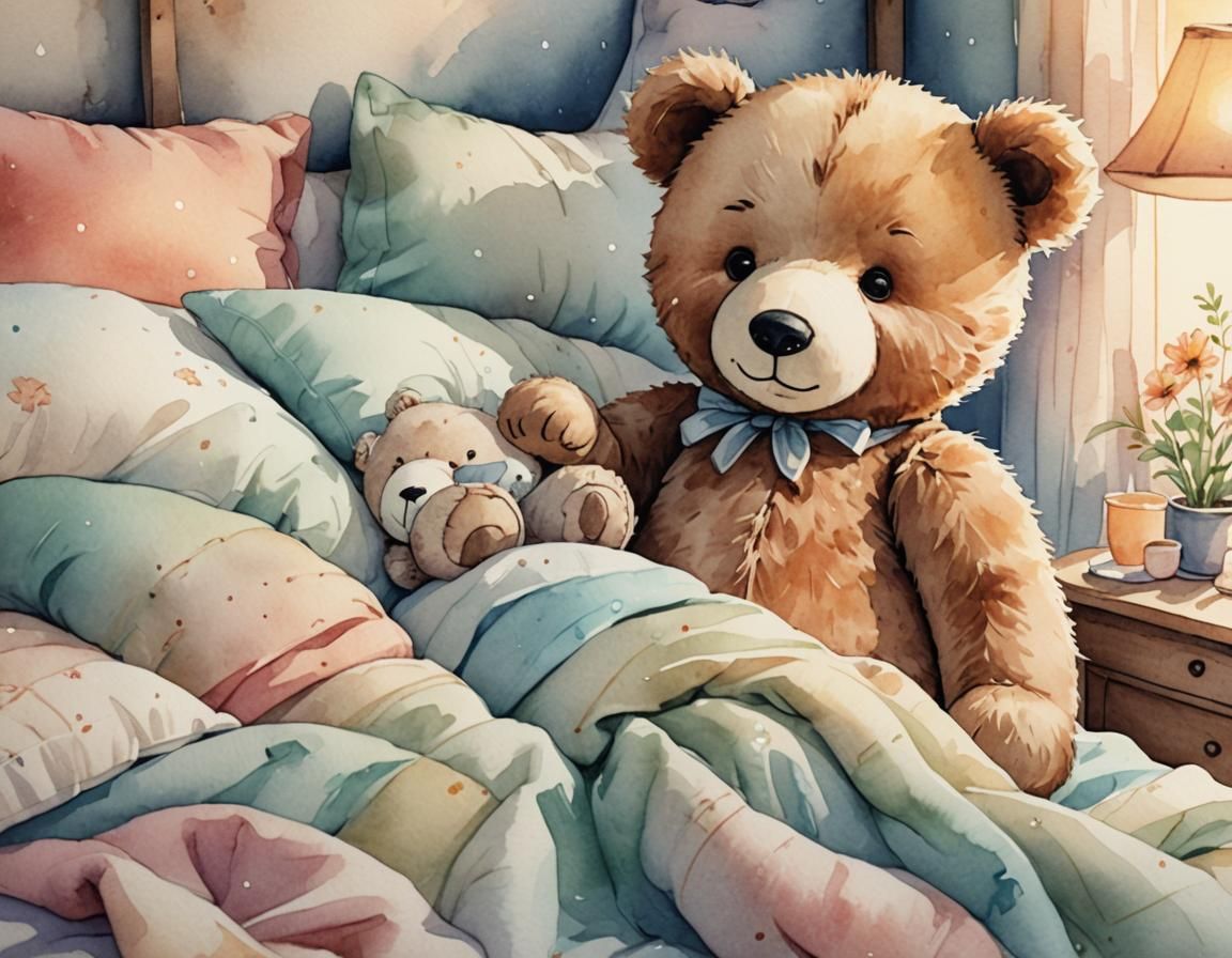 Teddy Bear's Bedtime: Whimsical Pastel Illustration