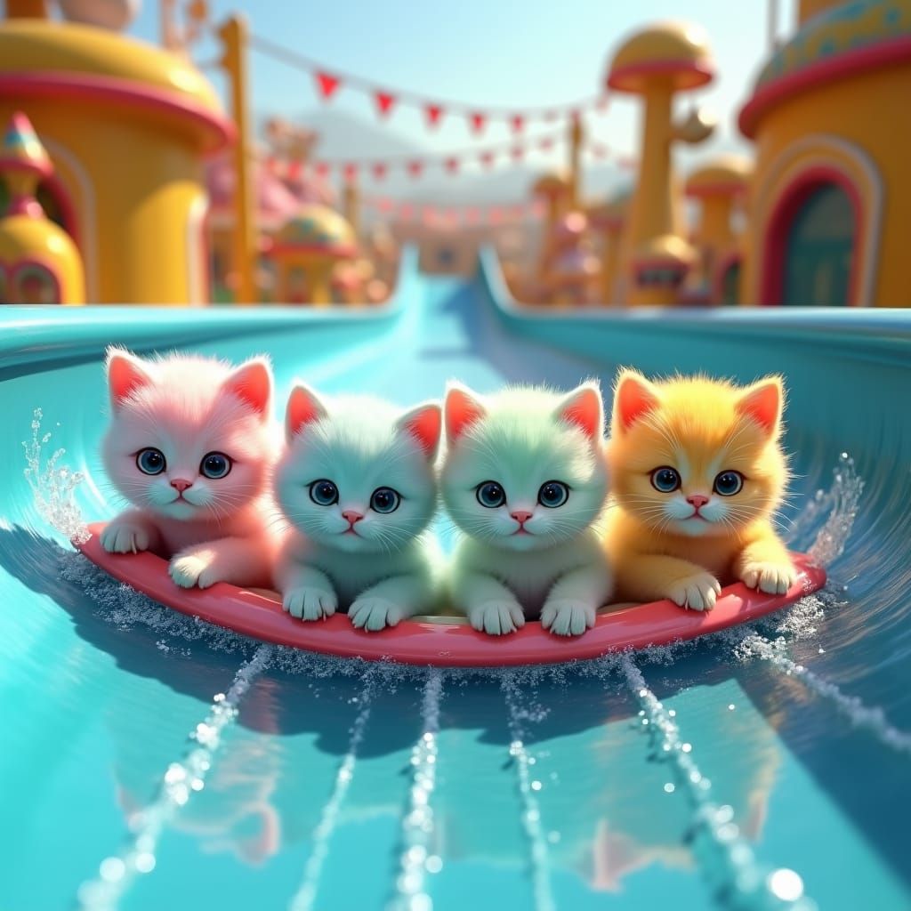 Four adorable baby kittens with large, shimmering eyes and s...