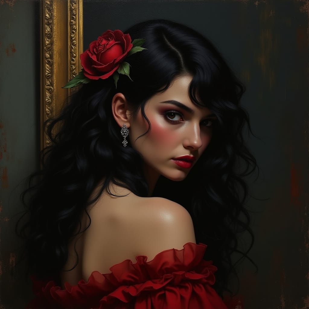 Midnight Gallery Portrait in Film Noir Style