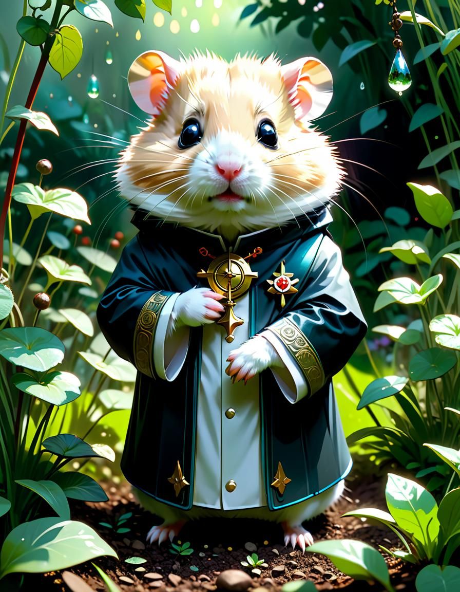 Adorable Hamster Chaplain in Garden, Digital Art