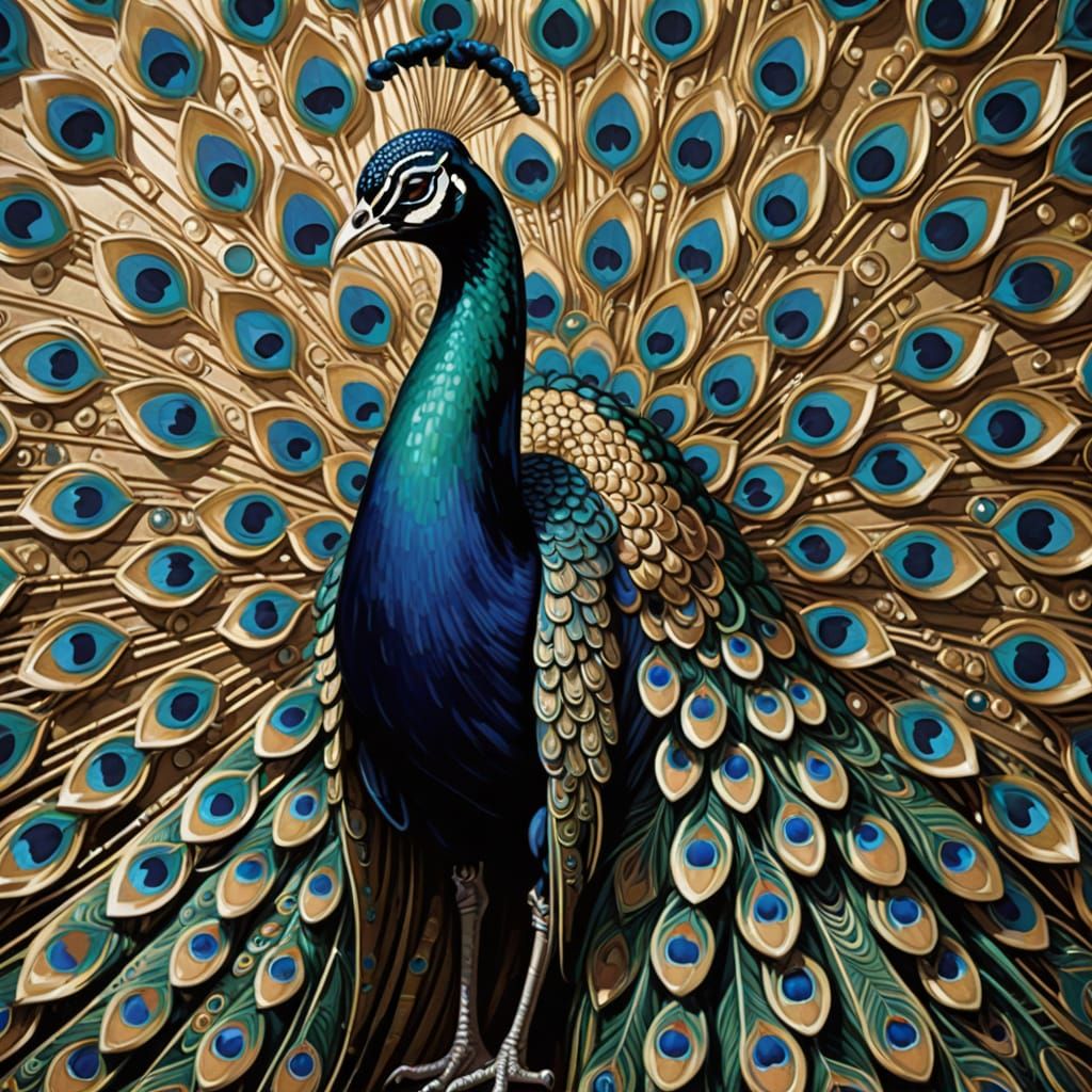 Art Deco Peacock in Luxurious Metallic Style