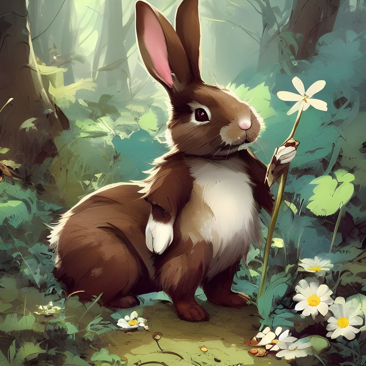 Enchanting Rabbit in Forest Illustration