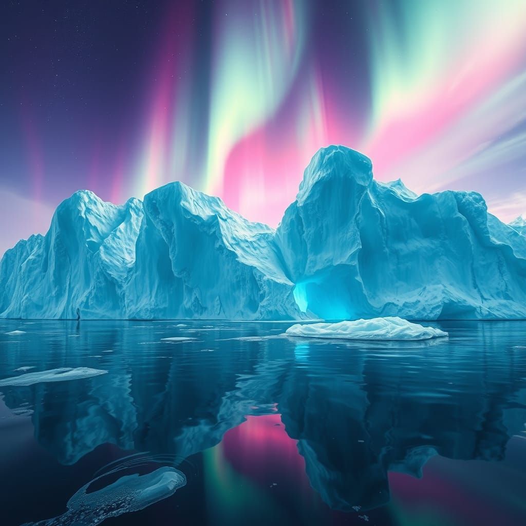Iceberg Under Northern Lights in Ethereal Style