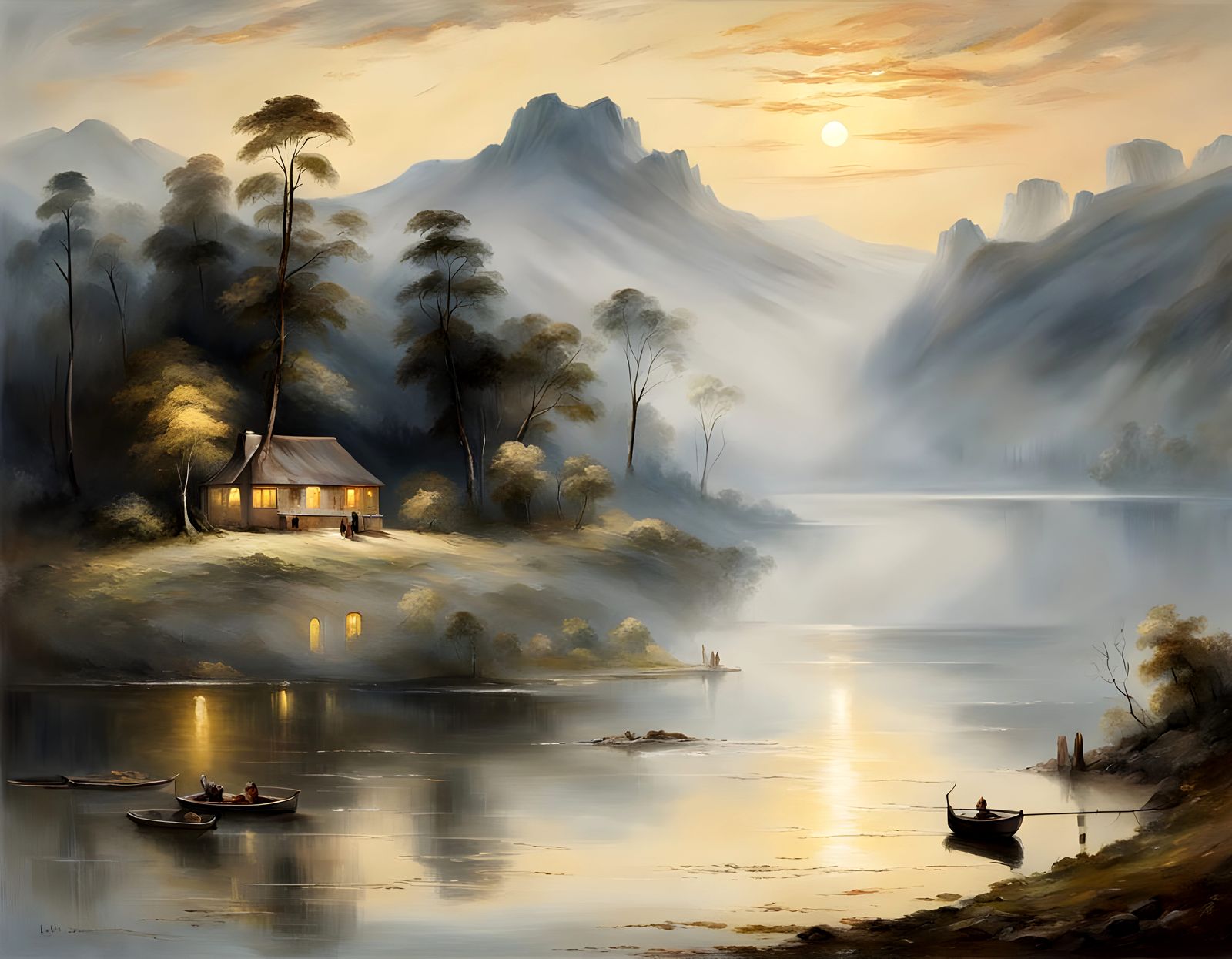 Moonlit Lake in Golden Light