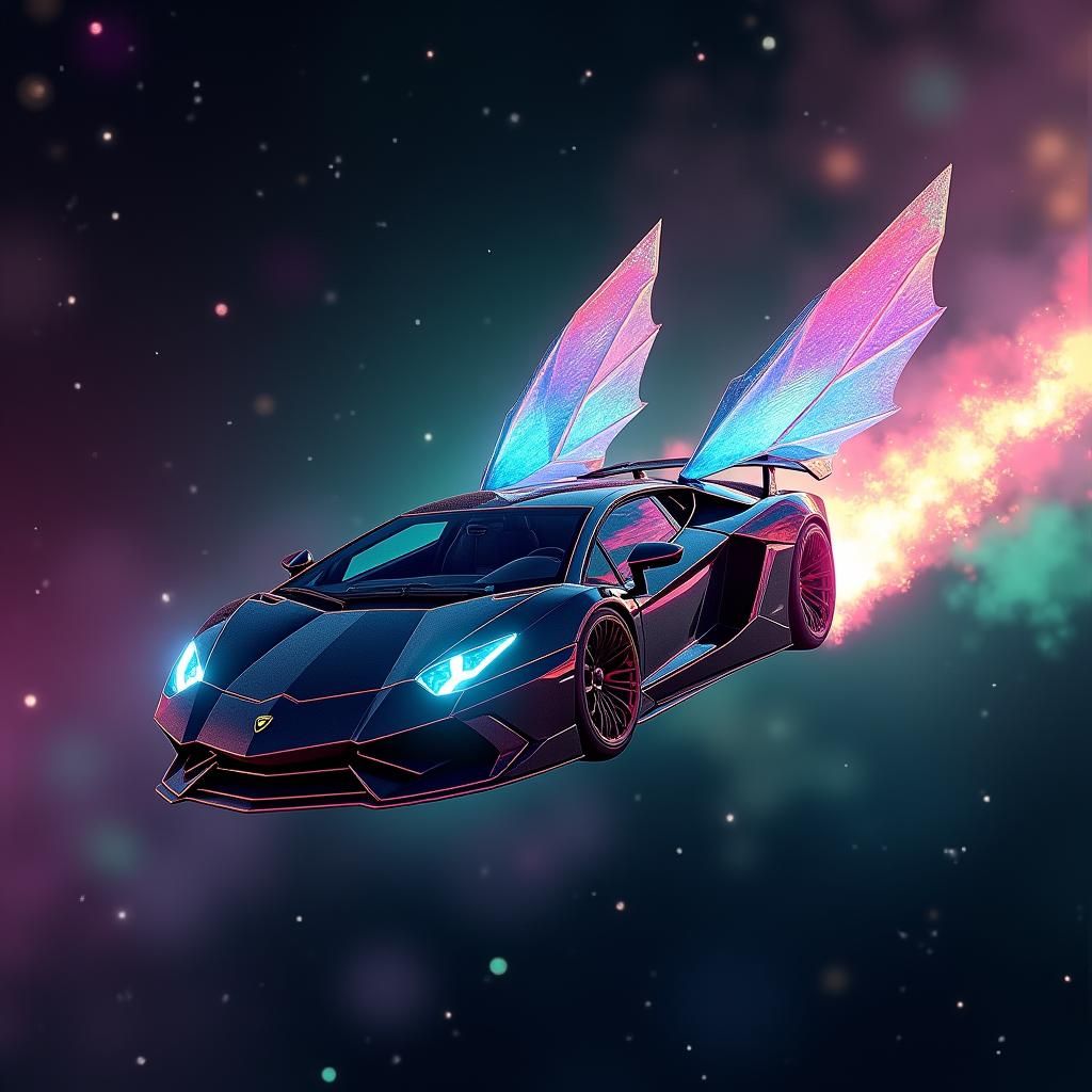 Lamborghini Soaring Through Cosmos in Futuristic Style
