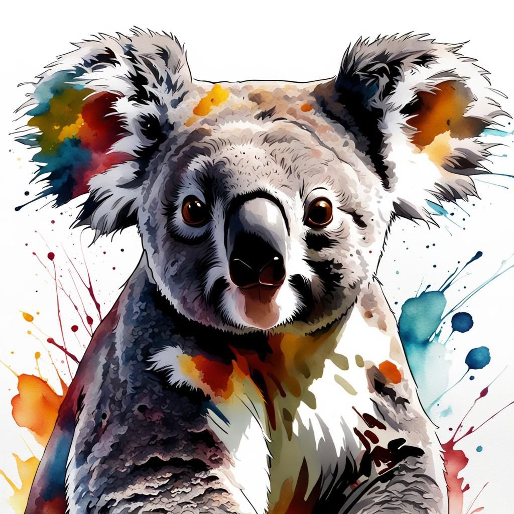 Vibrant Watercolour Koala Portrait