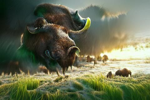 Buffalo Bison Stampede in Realistic 3D Rendering