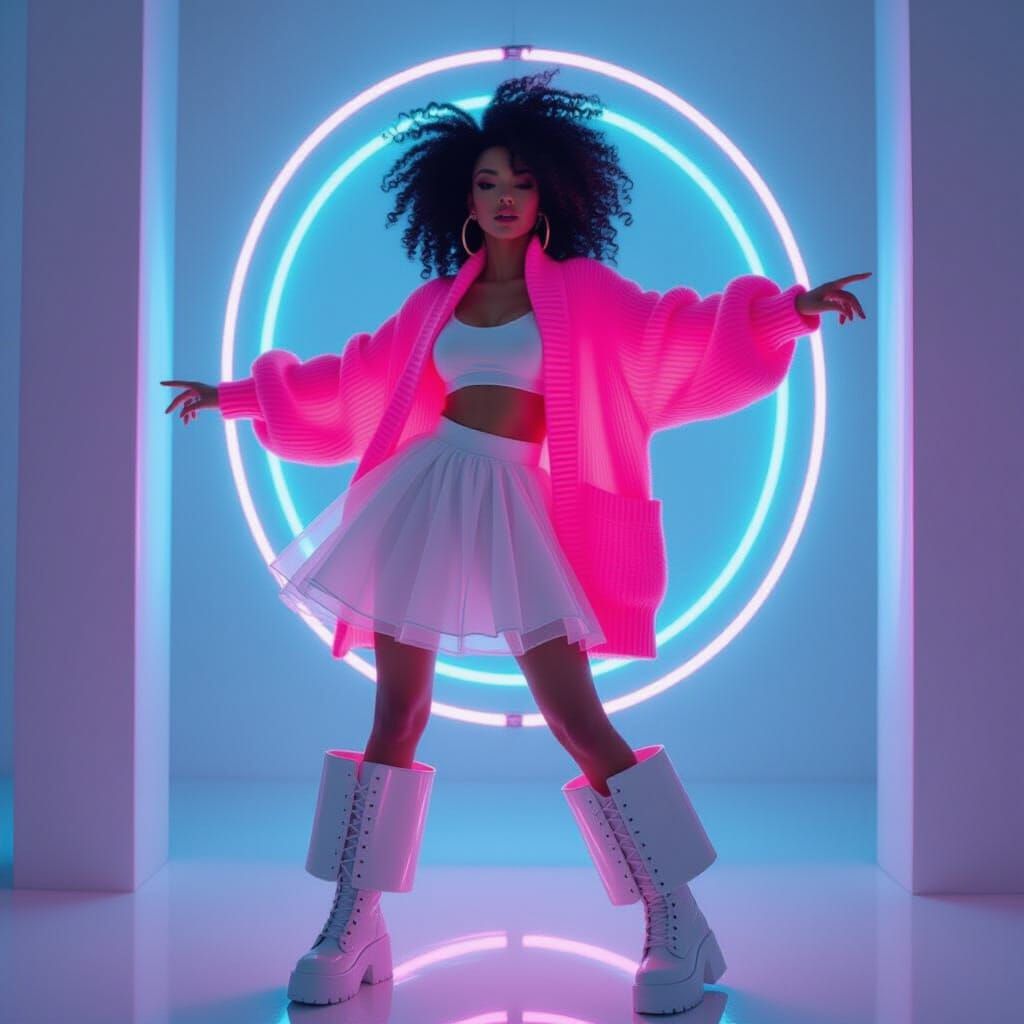 Anthropomorphic Woman Dancing in Surreal Phantasmagoria