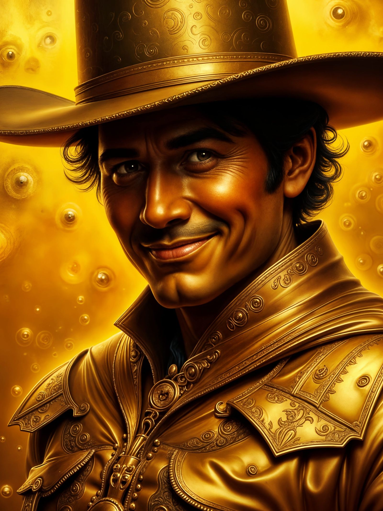 Tuco's Grinning Reflection in a Gold Bar