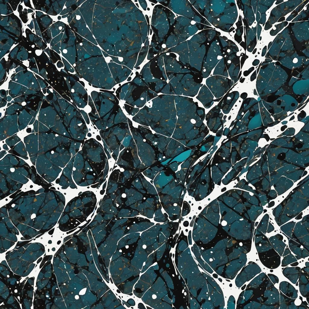 Abstract Drip Painting in Blue, Turquoise, and Black