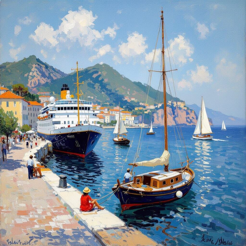 Italian Coastal View of Capri in Impressionist Style