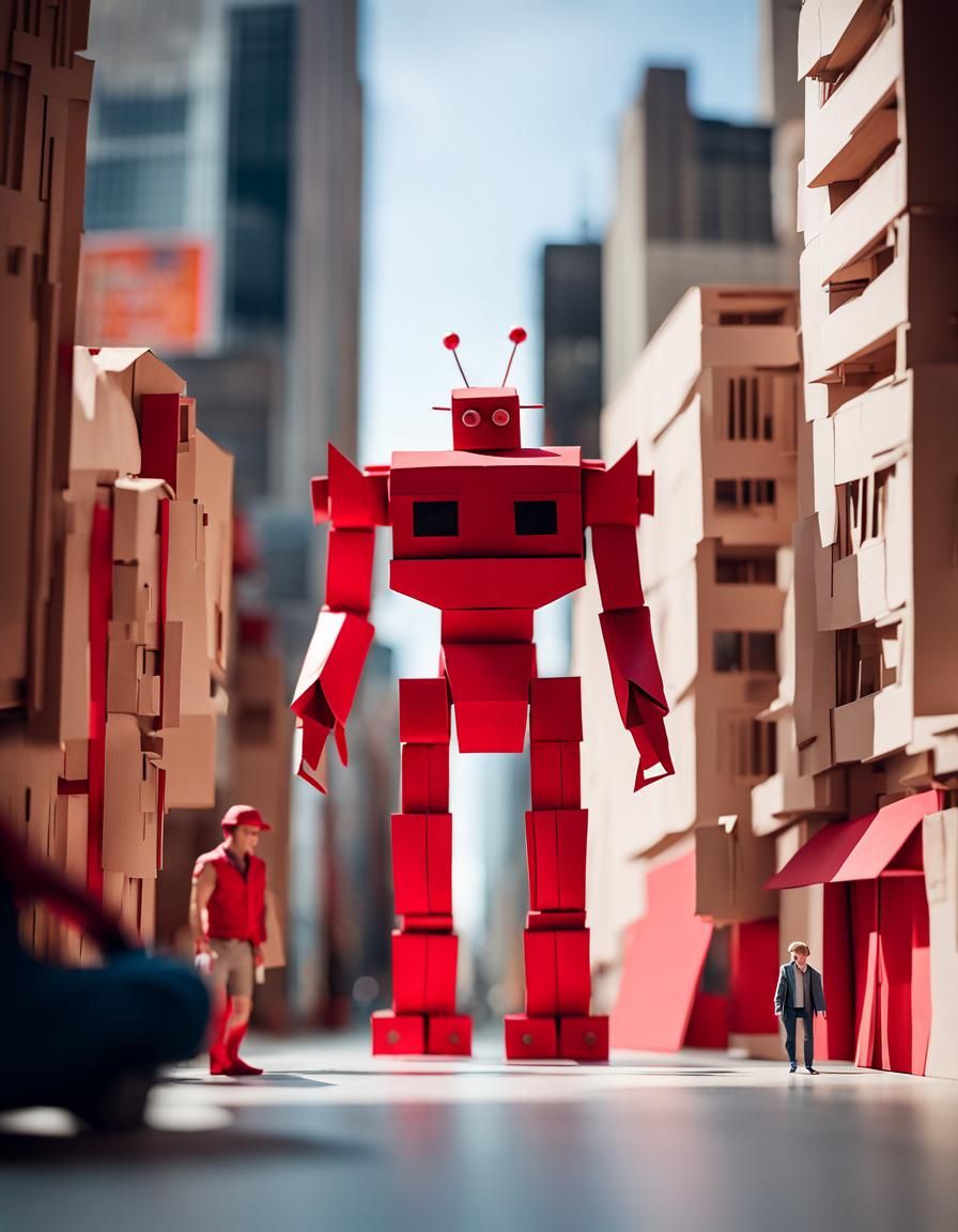 Cardboard City with Giant Origami Robot