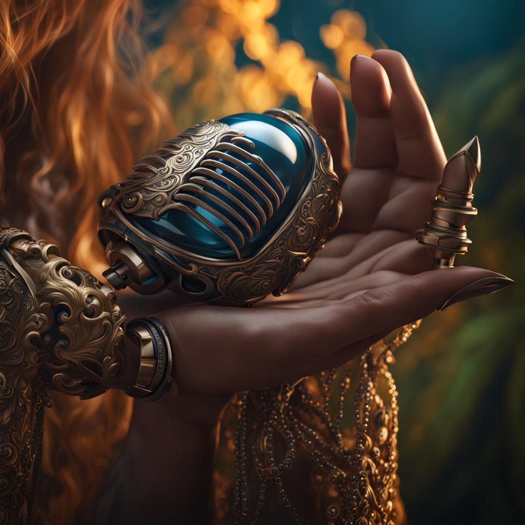 Male Chastity Device in Hand: Detailed Digital Art