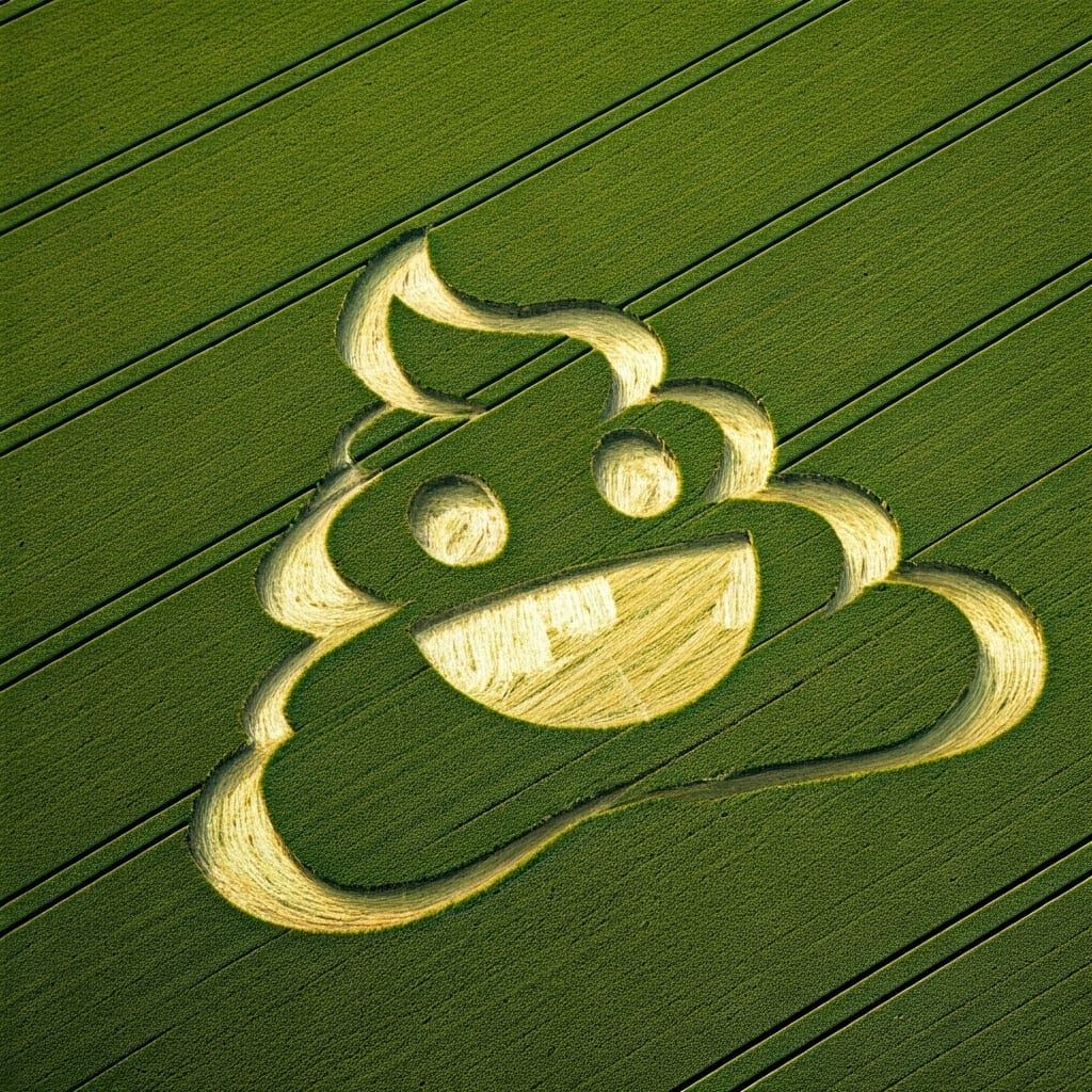 Crop Circle Features Laughing Poop Emoji Design