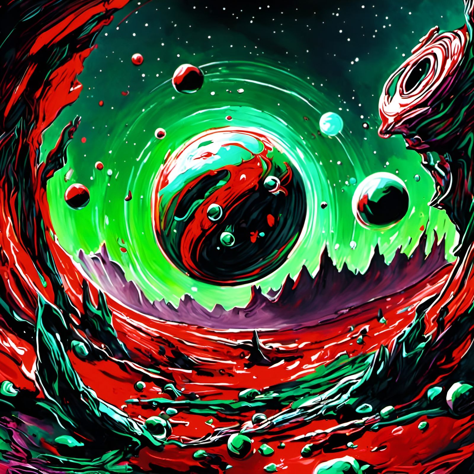 Gaseous Ringed Planet in Graffiti Art Style