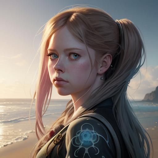 Hyperdetailed Portrait of Woman on Beach