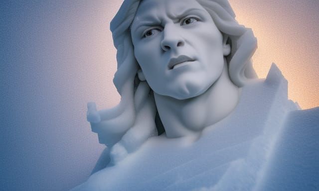 Detailed Snow Sculpture of a Handsome Man