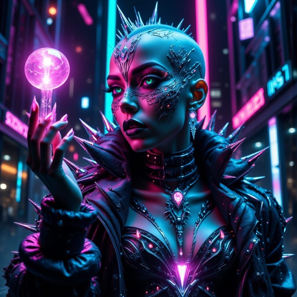 Cyberpunk Drag Queen in Neon Holographic Attire