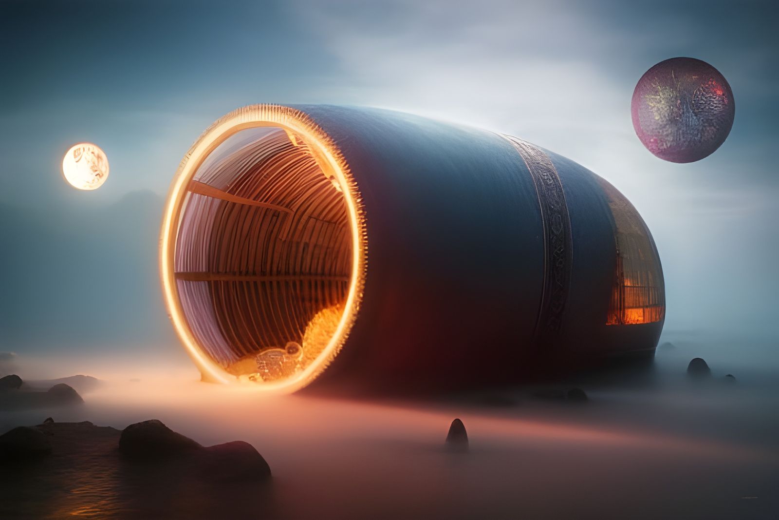 Thriving Elvish Submarine City in Ethereal Gaslight