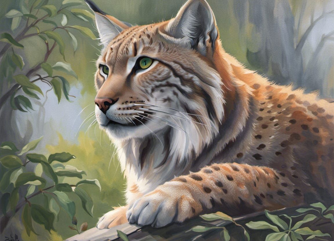 Lynx Portrait in Chinese Painting Style