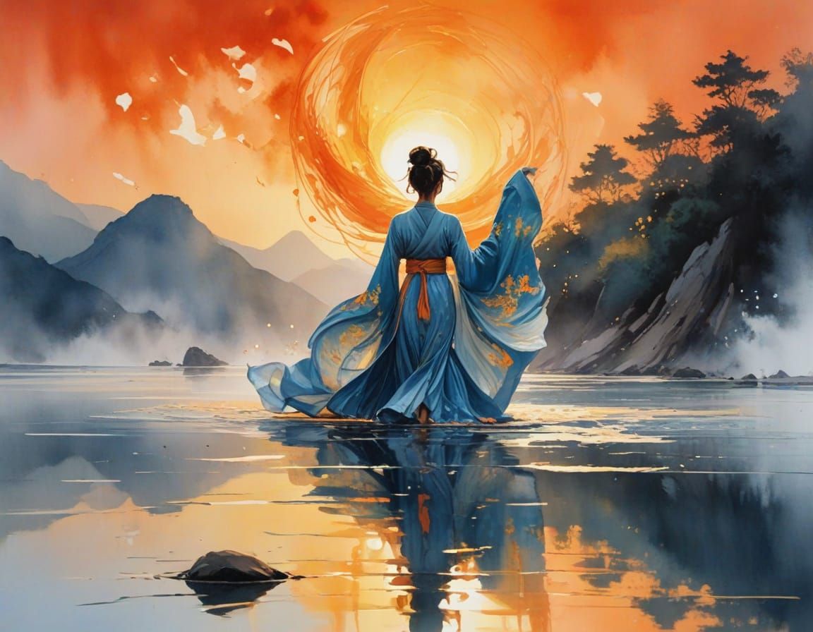 Lantern Festival Dancer in Watercolor Scratch Paint