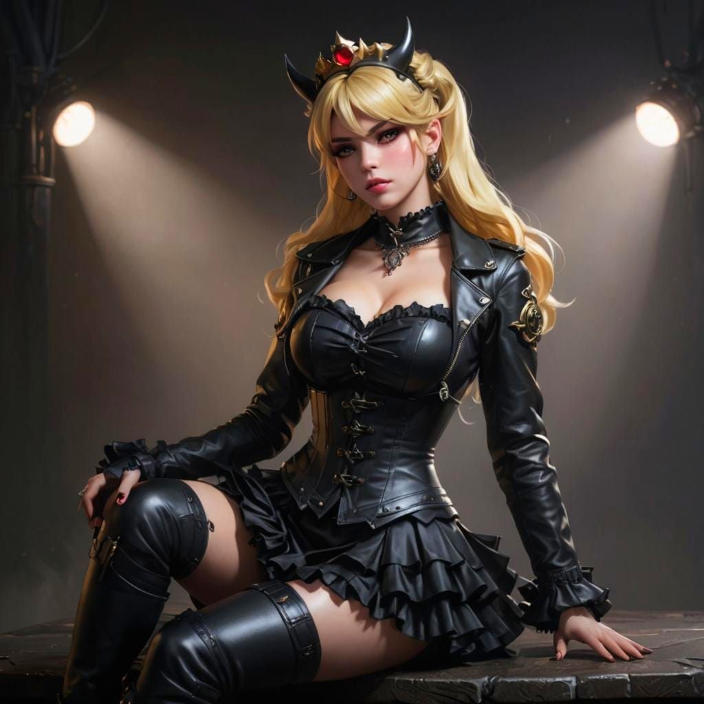 Goth Punk Bowsette Concept Art in 8K