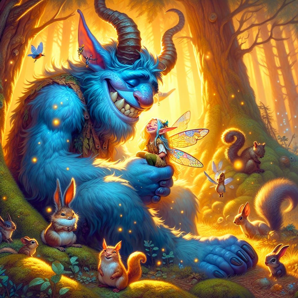 Whimsical Forest Monster and Fairy Friendship