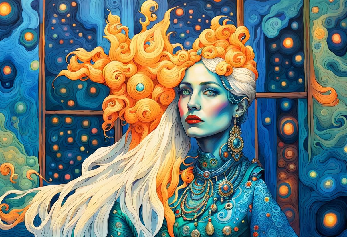 portrait of a beautiful woman wearing intricately detailed c...