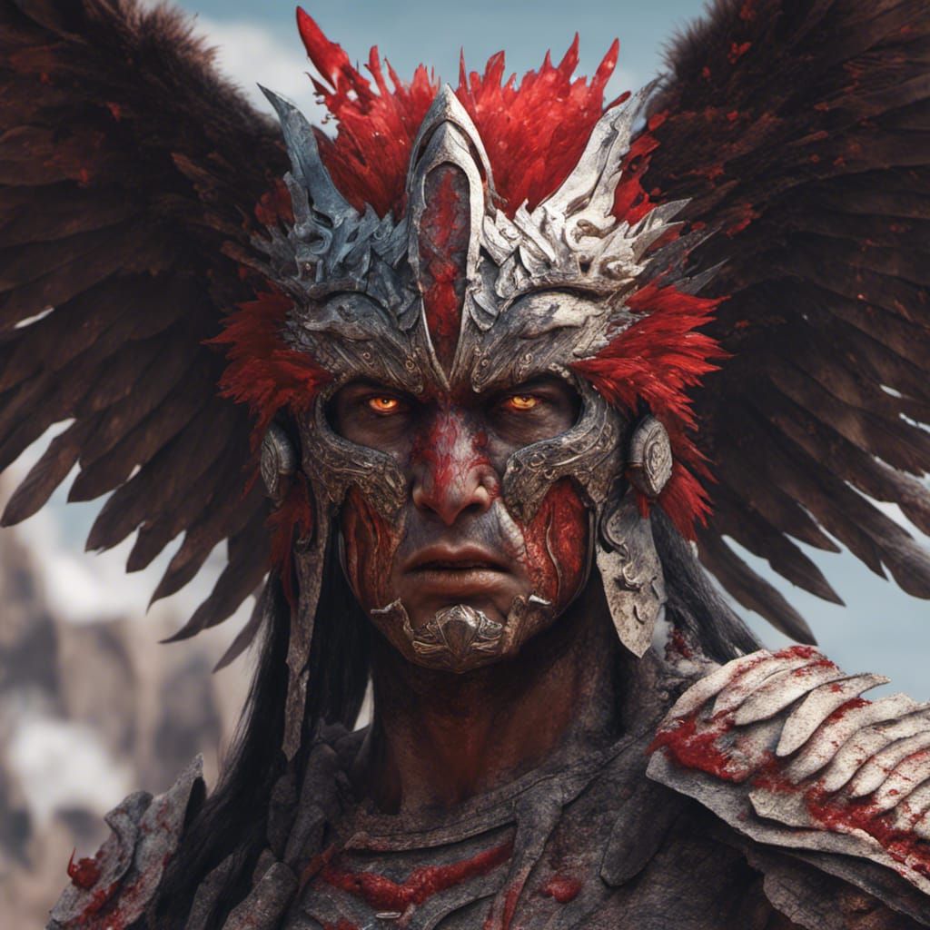 Aztec Eagle Warrior Face in Detailed Matte Painting