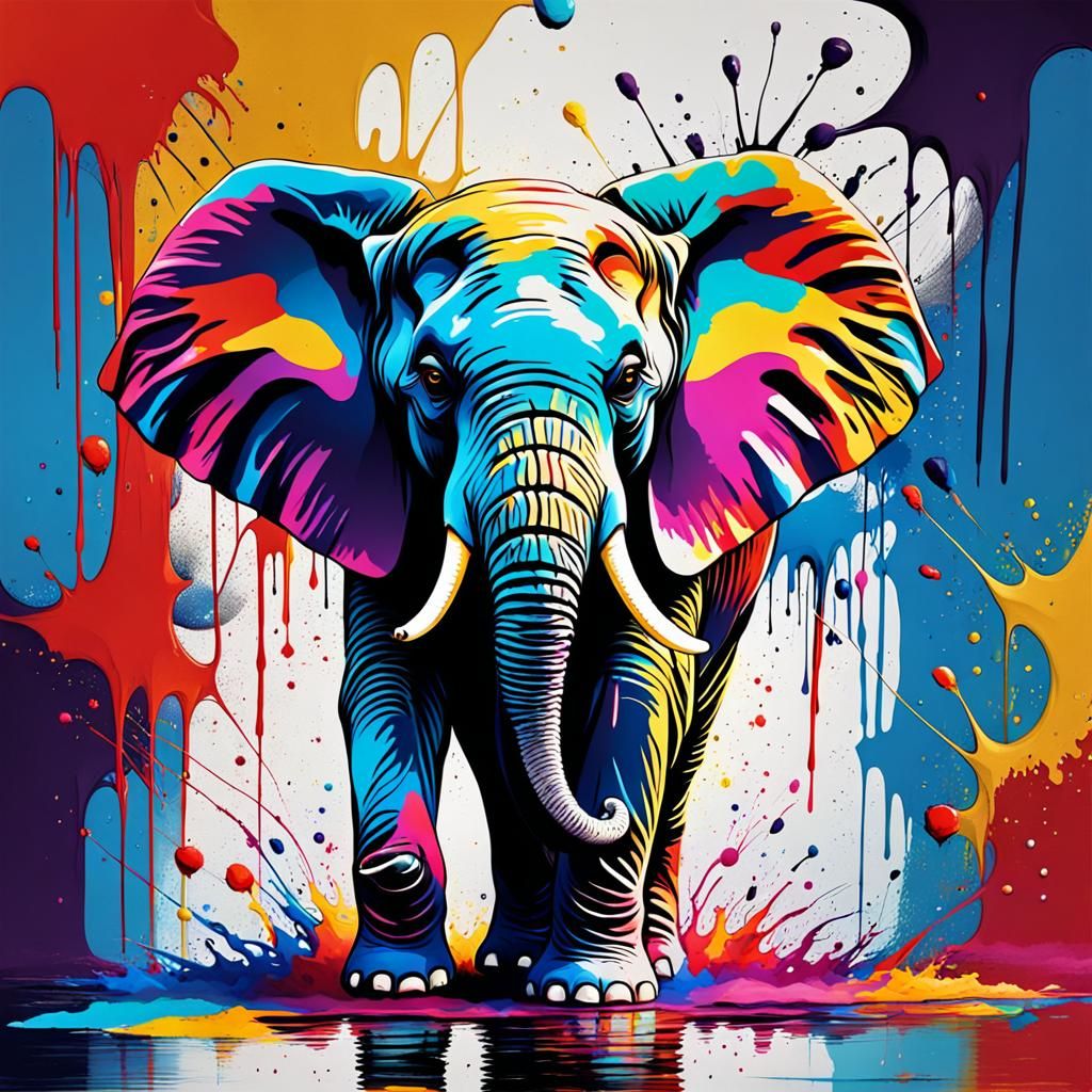 Vibrant Abstract Painting of a Baby Elephant