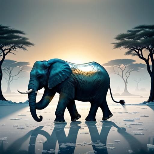 Glass Elephant with Savannah Landscape Inside