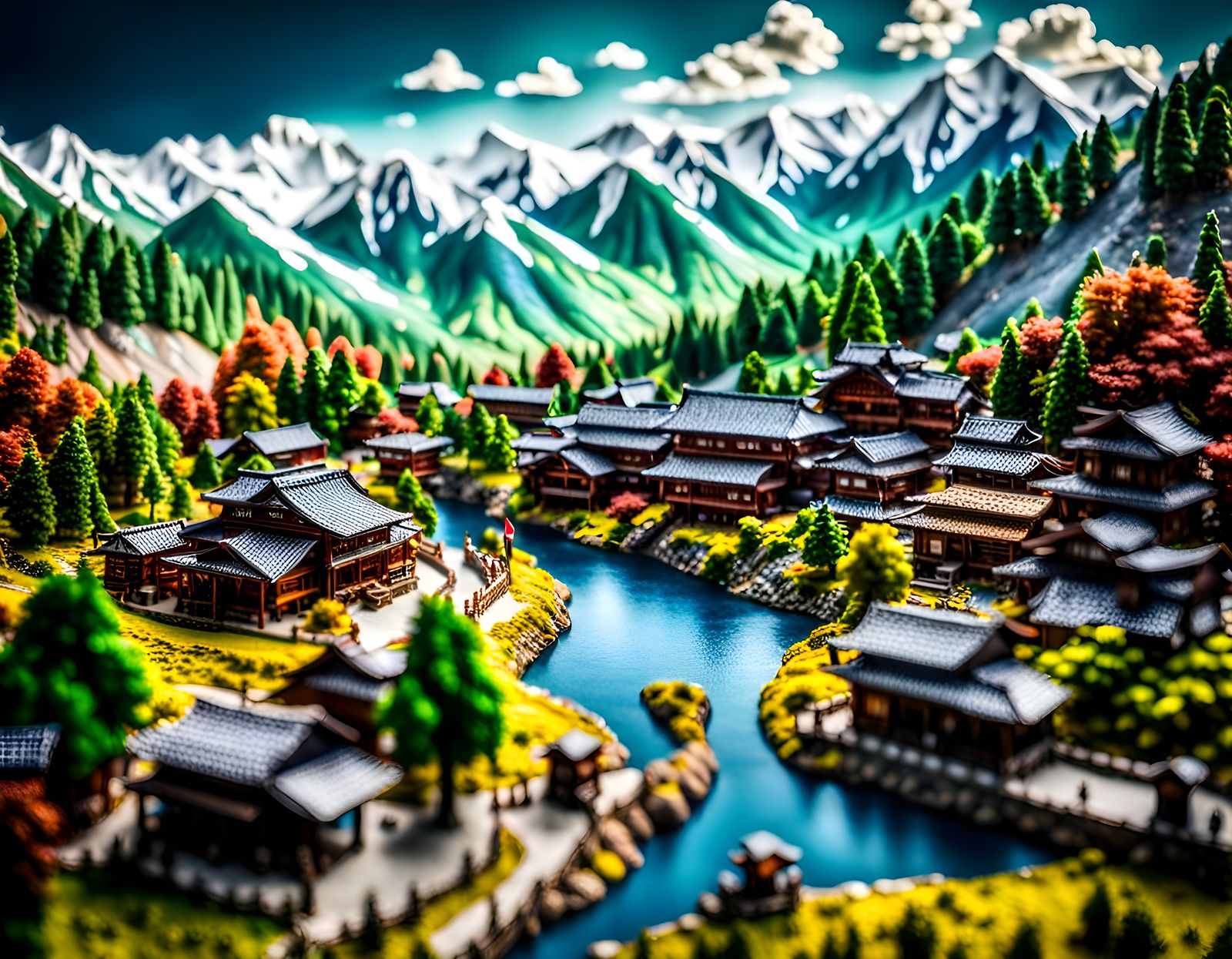 Kashmir Landscape Diorama in Anime Style