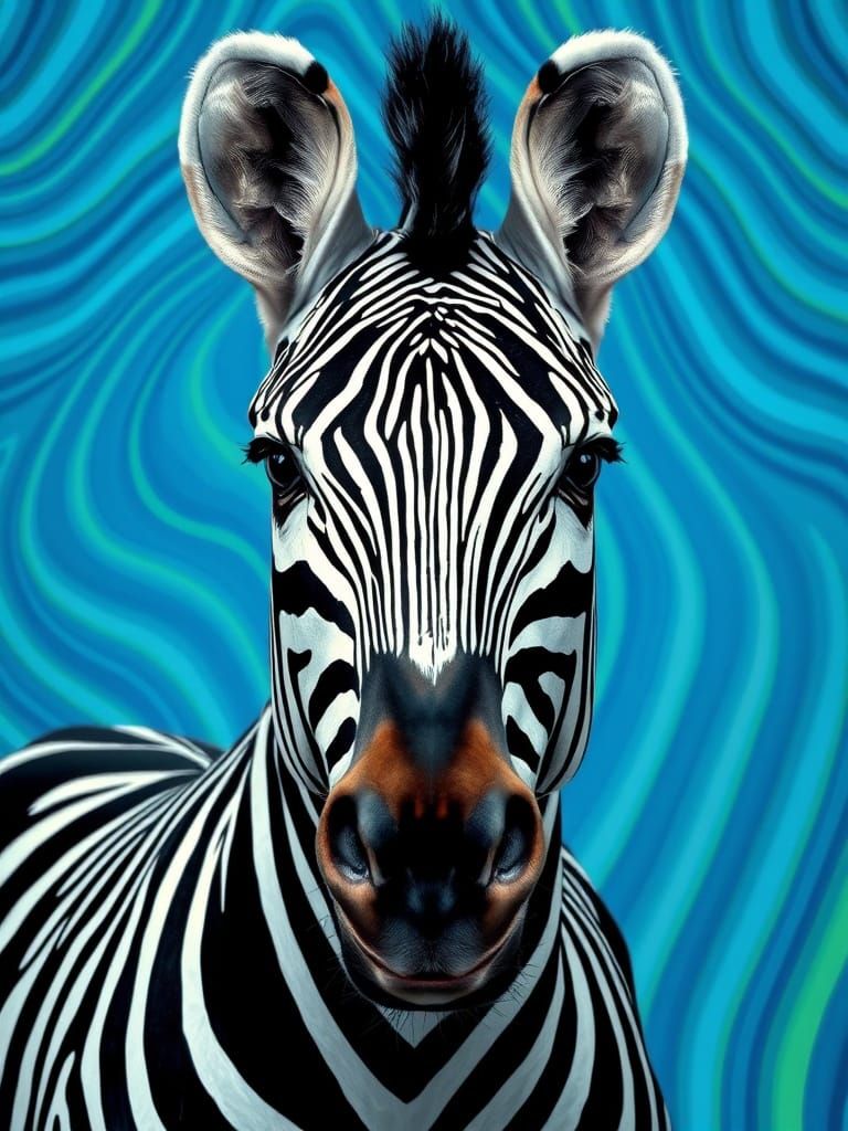 Vibrant Zebra in a Dreamlike Optical Illusion Landscape